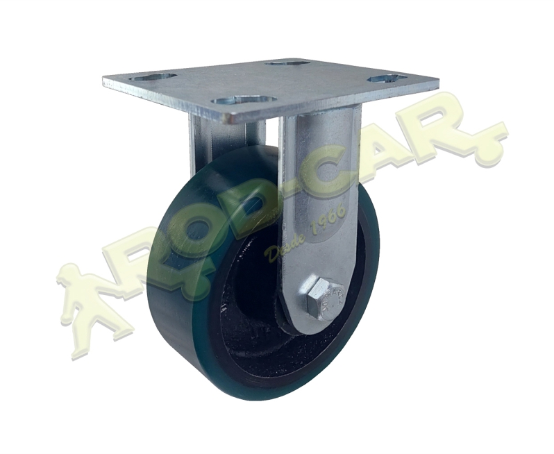 Rodízio Fixo FSR 52 UFKV, Roda de Poliuretano Moldado e Placa de Fixação – Linha Standard Rod-Car